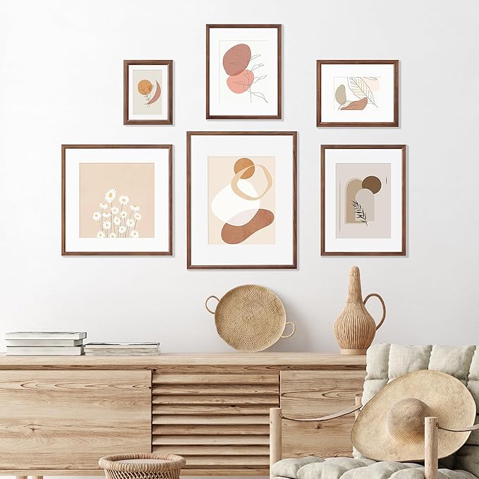 12x16 Picture Frame Set of 4 Natural Solid Walnut Photo Frames with 8.5x11 Removable Mat Wall Hanging Large Handcrafted Frame with HD Plexiglass Wall and Tabletop Display Large Poster Frame