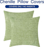 CaliTime Throw Pillow Covers Decorative 20 X 20 Inches Pack of 2 Cozy Chenille Cushion Cases for Couch Sofa Bed Living Room Home Sage Green