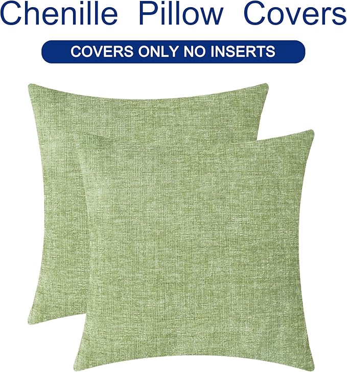 CaliTime Throw Pillow Covers Decorative 22 X 22 Inches Pack of 2 Cozy Chenille Cushion Cases for Couch Sofa Bed Living Room Home Sage Green