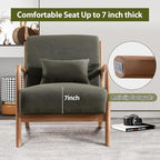 INZOY Mid Century Modern Accent Chair with Wood Frame, Upholstered Living Room Chairs with Waist Cushion, Reading Armchair for Bedroom Sunroom (Green)