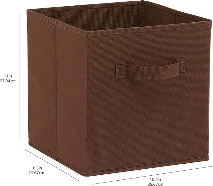 Amazon Basics Cube Organizer Storage Bins Handles, Collapsible Fabric, Pack of 6, 10.5"x10.5"x11", Brown