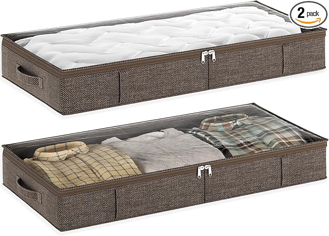 Under Bed Storage Containers 50L - Low Profile Organizer Brown