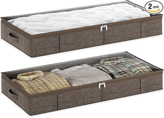 Under Bed Storage Containers 50L - Low Profile Organizer Brown