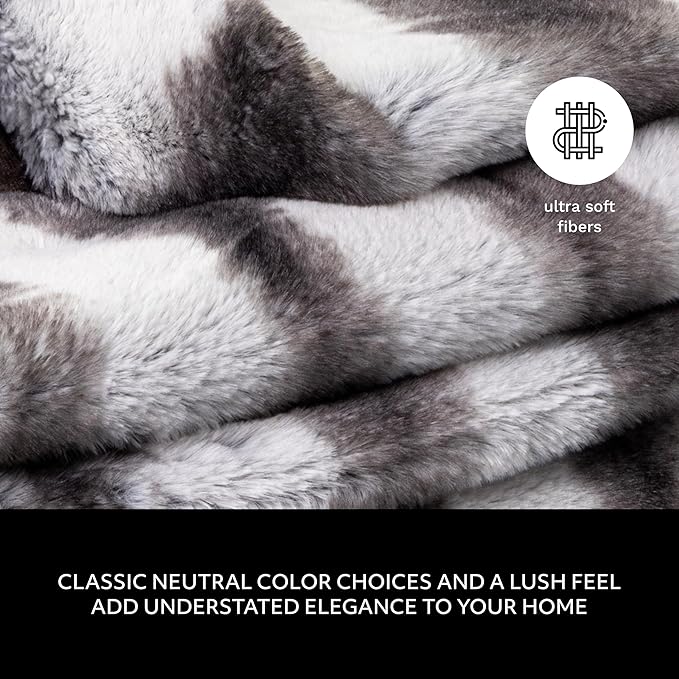 Mon Chateau Luxury Printed Faux Fur Throw with 6cm Foldover for Couch, Sofa, or Bed - Plush Ultra Soft Blanket for Sleeping or Home Décor, 60" x 70" (Striped)