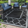 GENIMO Outdoor Rug 9' x 12' Waterproof for Patio Decor, Reversible Plastic Straw Area Rugs Mat for Camper, Outside Carpet for Camping, Rv, Deck, Porch, Picnic, Beach, Balcony, Black & Grey
