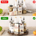 12" Lazy Susan Turntable Organizer,Round Wooden Lazy Susan Organization and Rotating Spice Rack for Dining Table,Pantry,Kitchen Countertop,Vanity,Cupboard and More.Vintage Wood(Petal Shape)
