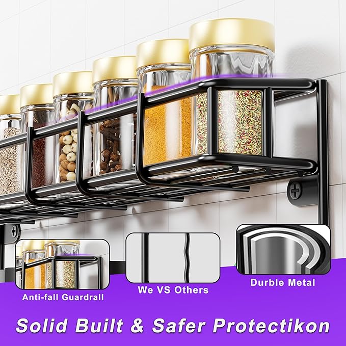 SUFAUY 2 Pack Spice Rack Wall Mount, 3 Tier Narrow Spice Rack Hanging Small Shelf for Cupboard, Black