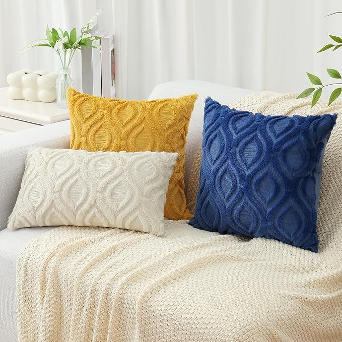 decorUhome Fall Throw Pillow Covers 22x22 Inch Set of 2, Soft Plush Decorative Faux Fur Dark Blue Solid Couch Pillow Covers, Accent Farmhouse Neutral Square Euro Pillow Cases for Sofa Bed Living Room