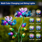 Solar Wind Spinners Blue Twin Flowers for Yard and Garden, Solar Windmill Garden Whirligig Kinetic Spinners Decor for Lawn, Patio, Yard, Metal Wind Outdoor Sculpture