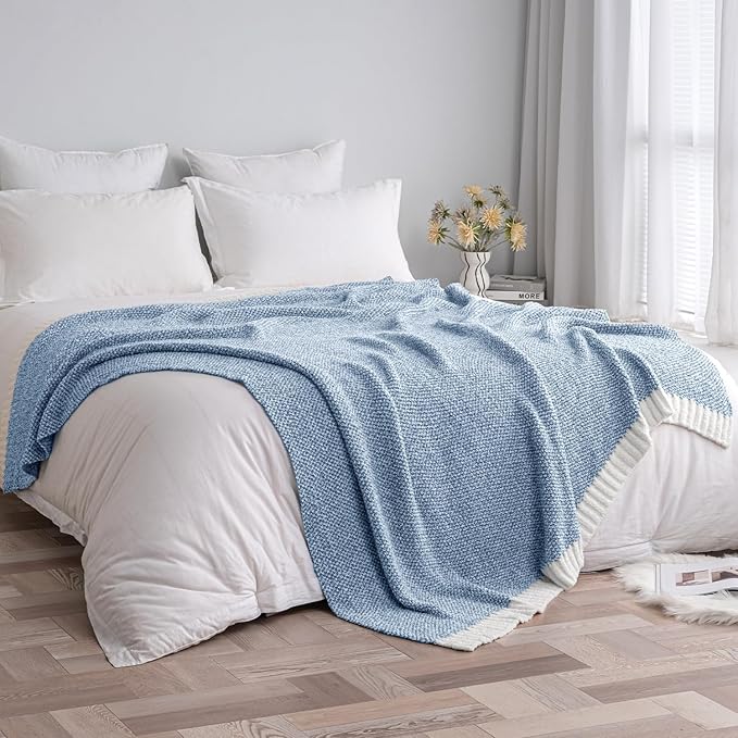 MIULEE Blue Super Soft Throw Blanket for Bed, Twin Size Cozy Fluffy Warm Blankets Knit Blankets for Couch, Sofa, Chair, Living Room, Camping, Picnic, 60 x 80 inch