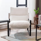 DUOMAY Modern White Sherpa Accent Chair, Comfy Lounge Lazy Chair with Metal Leg, Mid-Century Corner Arm Chair for Living Room Bedroom Office Apartment