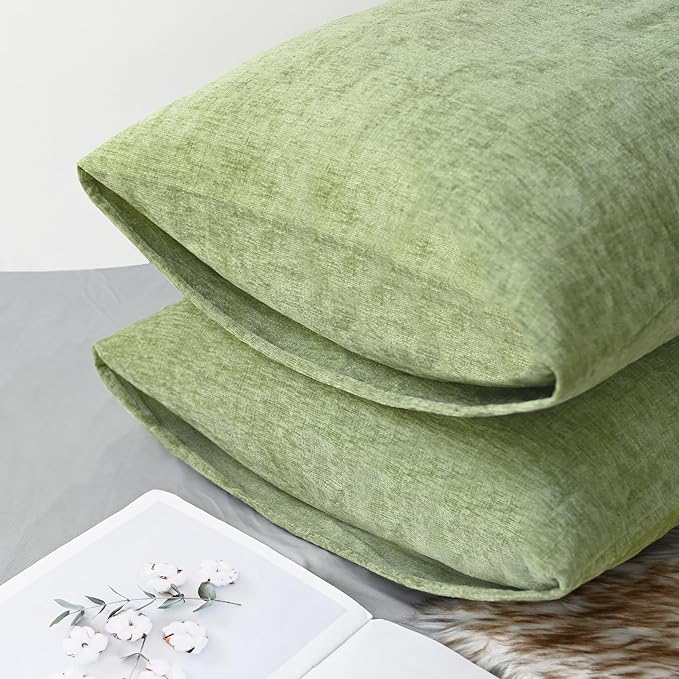 CaliTime Throw Pillow Covers Decorative 20 X 26 Inches Pack of 2 Cozy Chenille Standard Pillow Shams Cases for Couch Sofa Bed Living Room Home Sage Green