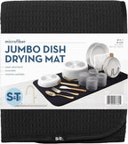 S&T INC. Dish Drying Mat Jumbo, 18” x 30”, Absorbent Microfiber Kitchen Counter Mat, Dish Drying Pad for Dishes, Utensils, Pots and Pans, Jumbo, Black