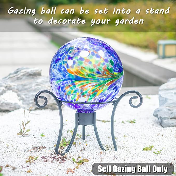 VCUTEKA Gazing Ball, Glass Gazing Globe Decorative Glass Gazing Globe/Ball/Sphere Lawn Ornament for Gardens, 10-Inch, Blue Swirl