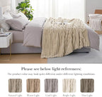 Amélie Home Faux Fur Throw Blanket for Couch, Cozy Fuzzy Fluffy Fur Luxurious Soft Striped Plush Gift Blankets for Family Sofa Chair Bed Living Room Bedroom, 55"x70", Beige