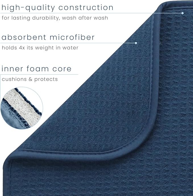S&T INC. Dish Drying Mat XL, 18” x 24”, Absorbent Microfiber Kitchen Counter Mat, Dish Drying Pad for Dishes, Utensils, Pots and Pans, Extra Large, Navy