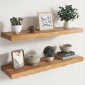 RICHFOCUS Elm Floating Shelves for Wall - 36" W x 9.3" D Rustic Solid Wood Shelves with Invisible Bracket, Wall-Mounted for Living Room, Bedroom, Kitchen Storage & Display, Set of 2, Natural