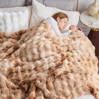 NEWCOSPLAY Faux Fur Throw Blanket Tie-dye Beige Luxury Fluffy Thick Warm Bubble Blanket for Couch Sofa Bed 700GSM (Tie-dye Beige, Throw(50"x60"))