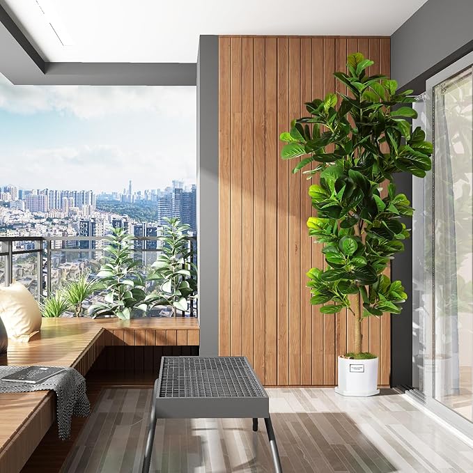 7.3ft Artificial Fiddle Leaf Fig Tree (87in) with Plastic Nursery Pot Faux Tree, Ficus Lyrata Fake Plant for Office House Farmhouse Living Room Home Decor (Indoor/Outdoor)