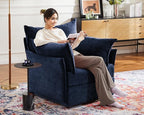 Oversized Accent Chair, Upholstered Modern Sofa Chair with Removable Backrest & Detachable Cover, 24.5" Deep Seat Large Reading Armchair for Living Room Bedroom Office - Chenille Blue Set of 1