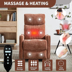 Manual Swivel Rocker Recliner Chair for Adults, Overstuffed Reclining Glider Chair for Nursing with Vibration Massage & Heat, Living Room Rocking Recliner 2-Stage backrest, Chenille Fabric Orange