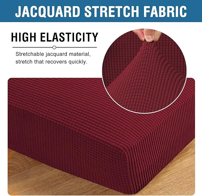 H.VERSAILTEX Super Stretch Individual Seat Cushion Covers Sofa Covers Couch Cushion Covers Slipcover Sets Thick Jacquard Textured Twill Fabric (1 Piece Chair Cushion Cover, Burgundy Red)