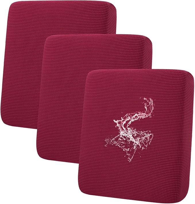 hyha Waterproof Couch Cushion Covers for Pets, Non Slip Sofa Seat Cover for Dogs Washable, Soft Thick Stretch Jacquard Fabric, Sofa Slipcovers with Elastic Bottom (3 Pieces, Wine Red)