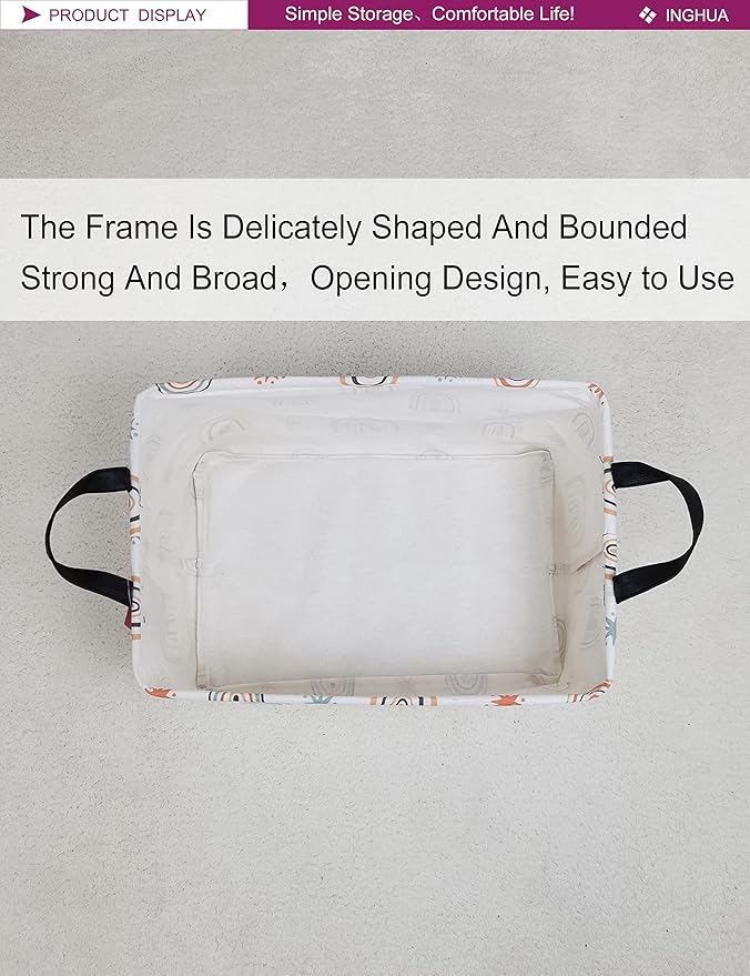 Rectangular Storage Basket Fabric Organizer Bin for Toys,Books,Clothes,Gifts,Pets-Perfect for Home,Office,Nursery,Dorm,Shelf(Rec-Star Rainbow )