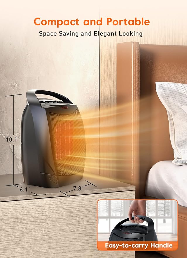 GiveBest Digital Space Heater, 1500W/750W Portable ETL Listed Electric Heater with 4 Modes, 1s heating,Timer, Overheating & Tip-Over Protection, Portable Heater for Indoor use