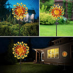Solar Wind Spinner Metal Sun Decor, Wind Sculptures & Spinners 60.3 in Garden Kinetic Art with Solar Powered Vine String Shining LED Lights for Outdoor Garden Lawn Yard