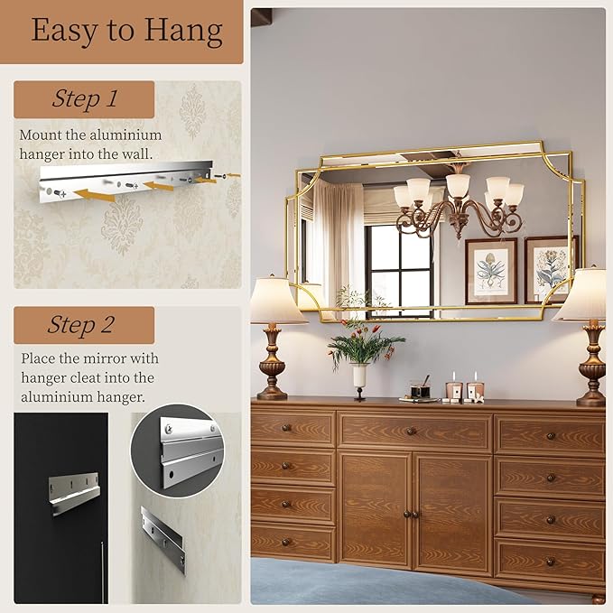 Kelly Miller 28"x50" Large Gold Mirror for Wall, Modern Elegant Decorative Mirror Rectangular Vanity Mirror Beveled for Bathroom Living Room Bedroom Farmhouse Fireplace Entryway Hallway