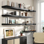 Black Floating Shelves for Wall - 55 Inch Wide x 12 Inch Deep Wall Shelves Set of 1 - Rustic Black Wood Shelves for Living Room, Bathroom, Laundry Room, Bedroom, Kitchen, Home Office