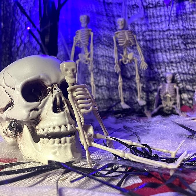 10 Pcs Halloween Mini Skeleton Figurine Decoration,6”Halloween posable Skeleton Decor,Small Plastic Skeleton Figure for Spooky Home Decor Haunted House Decorations Party Favors