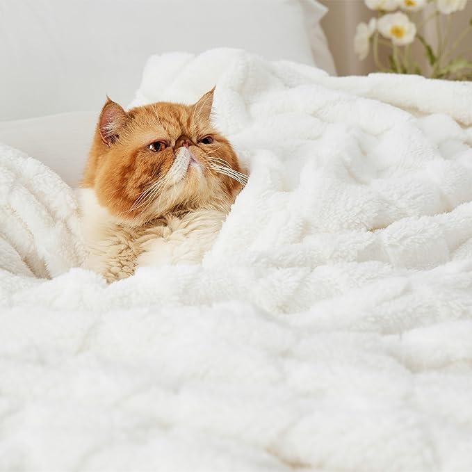 Bedsure GentleSoft Full Size Blankets for Bed White - Super Soft Cozy Fleece Blanket for Women Men Girls, Large Fuzzy Throws for Bedroom Decor, 84x90 Inches