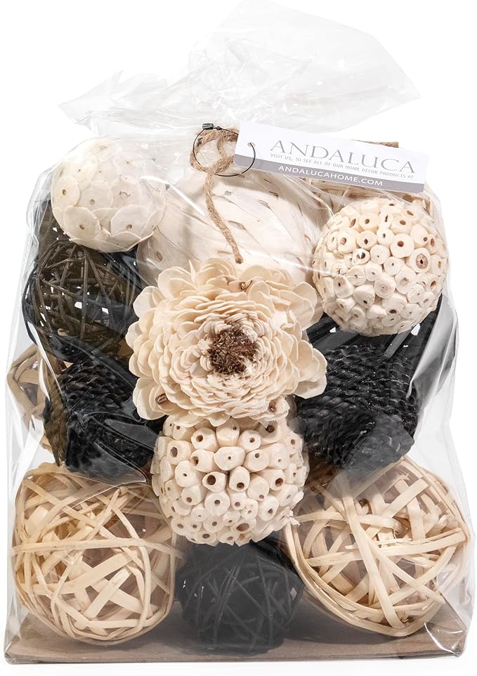 ANDALUCA Black & White Decorative Balls Bowl Filler Bag with Orbs, Balls (Black)