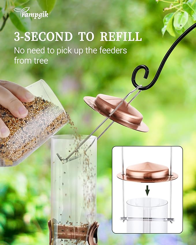 Metal Tube Bird Feeders for Outdoors Hanging,Finch Feeders for Outside,All Metal Brushed Copper Finishing,14 Inch 6 Port (Seed is not Included)