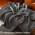 PHF 100% Cotton Waffle Weave Throw Blanket, Soft Lightweight Breathable Cozy Summer Throws for Couch Bed Sofa, Luxury Aesthetic Woven Blanket for Home Decor & Office, 50"x60", Charcoal Grey