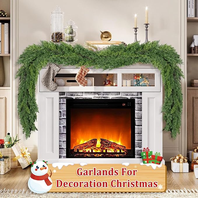 9 Ft Real Touch Christmas Garland Indoor with Pine Cone,Thick and Lush，Soft Bendable Mantle Garland Christmas, Lifelike Cedar Garland, Christmas Garland for Mantle,Indoor Christmas Decorations