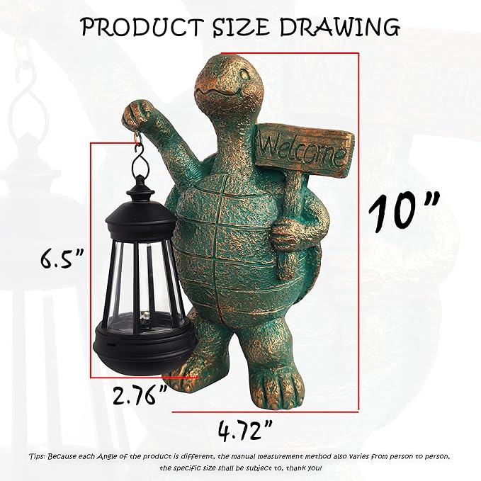Turtle Garden Statue Outdoor Décor with Solar Lights Lantern,Turtle Solar Light Figurines Outside Decorations for Yard，Lawn,Patio, Balcony, Unique Housewarming Gifts