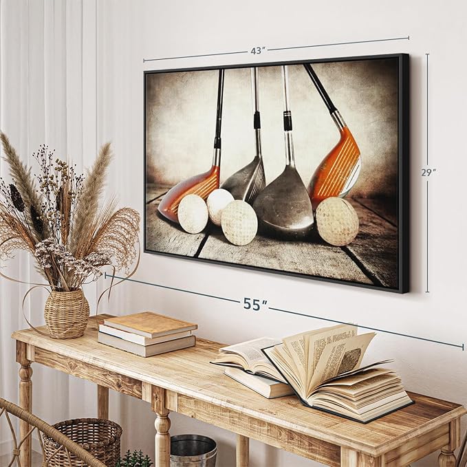 ElephantStock Golf Sets Wall Art - Horizontal Framed Canvas - 1-Piece Mancave Wall Decor - Photography Sports Canvas Print - Yellow and Brown Decor for Wall - 43" X 29"