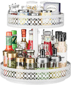 Lazy Susan Organizer 2 Tier - Turntable Spice Rack 12 inch Adjustable Metal Rotating Lazy Susan for Cabinet Pantry Kitchen Countertop Dining Table Cupboard Bathroom Vanity Storage White