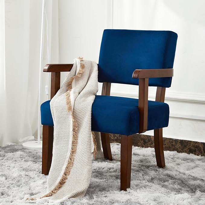 Accent Chair Set of 2 with Table, Living Room Chairs with Velvet Soft Seat & Armrests for Living Room Bedroom Reading Room Waiting Room (Velvet Navy)