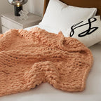 WESHIONGOO Chunky Knit Blanket Throw Knitted Throw Blankets for Couch Bed Fluffy Soft Blanket with Jumbo Chenille Yarn Thick 100% Handmade(Peach Fuzz, 50"×60")