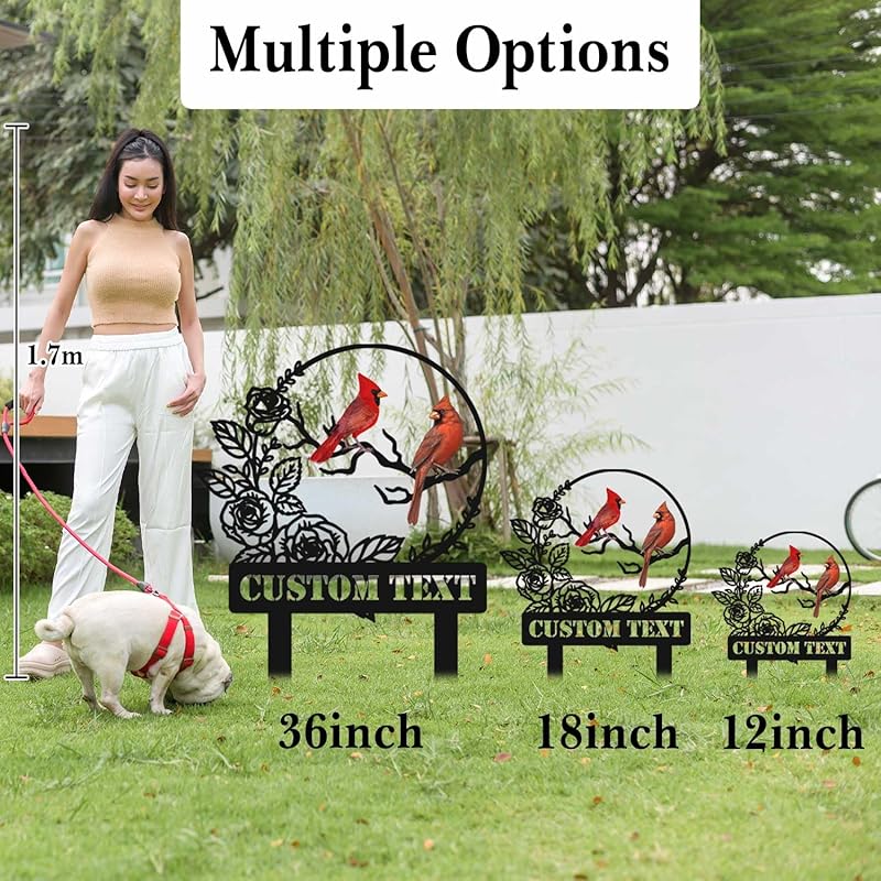 Personalized Garden Name Signs with Stake, Custom Red Bird Metal Decor Decorative Outside, Yard Outdoor Art Gift for Mom Grandmother, Patio House Warming Gifts New Home