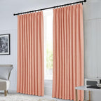 Macochico 100”Wx96”L Pinch Pleated 100% Blackout Linen Curtains Thermal Sliding Curtains for Bedroom Living Room Sliding Glass Door Farmhouse Shabby Chic Orange Drapery with Tieback 1 Panel