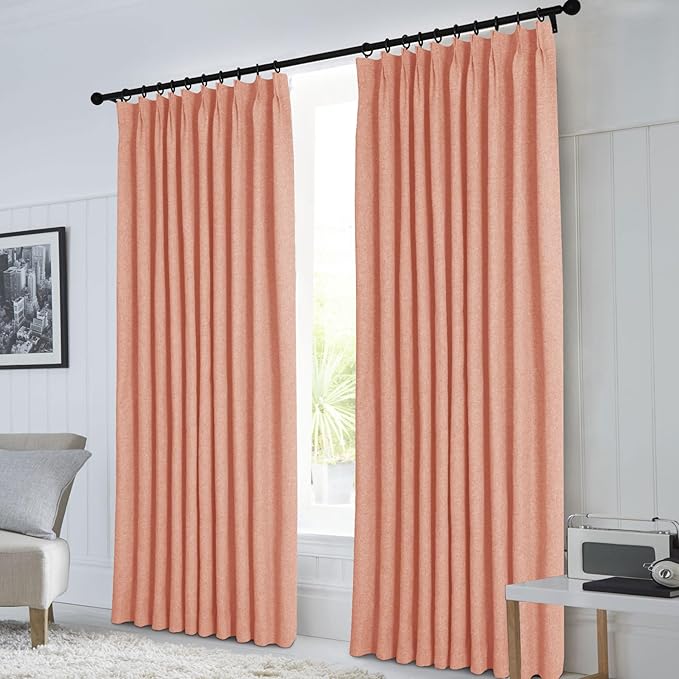 Macochico 120”Wx102”L 100% Blackout Linen Curtains Pinch Pleated Thermal Panels for Sliding Door Bedroom Living Room Farmhouse Shabby Chic Orange Burlap Curtains with Tieback 1 Panel