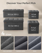 SONGMICS Folding Storage Ottoman Bench，38 x 38 x 38 cm， Ottoman Foot Rest, End of Bed Bench, Storage Chest, Load 300 kg, for Living Room, Bedroom, Entryway, Dorm, Dark Gray ULSF27Z
