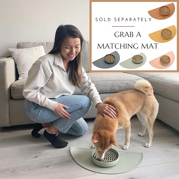 The Slowdown Bowl Silicone Slow Feeder for Cats & Kittens, Slow Eating Mealtime Solution with Lick Modern Mat Design, Reduces Gulping, Fits 1 Cup 6” Across x 1.25” Tall, Small-Terracotta