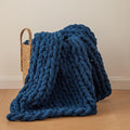WESHIONGOO Chunky Knit Blanket Throw 40"*40" Knitted Throw Blankets for Couch Bed Fluffy Soft Blanket with Jumbo Chenille Yarn Thick 100% Handmade(Navy Blue)