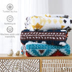 CASAAGUSTO Boho Sherpa Throw Blanket, Aztec Queen Blanket, Ultra Soft, Warm, Cozy, Plush, Thick Fleece Bohemian Throw Blanket for Couch, Bed, Sofa (Navy Blue 90 * 90 Inch)